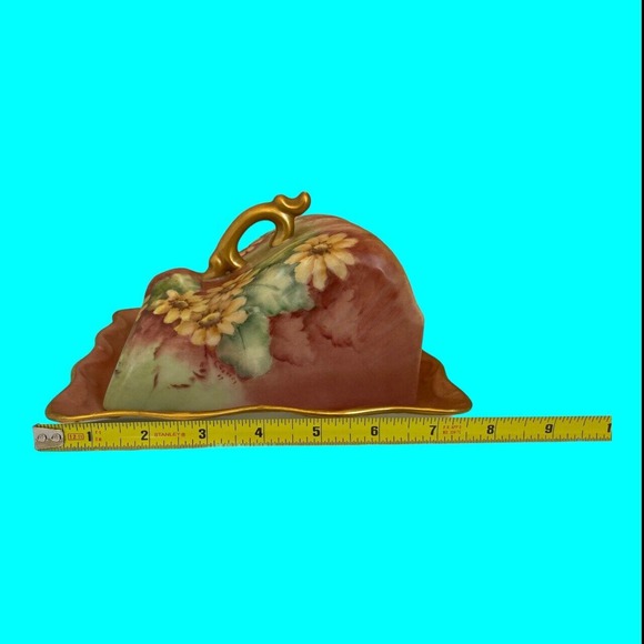 Vtg Butter Dish Cheese Dish 2 Piece Hand Decorated Sun Flowers Ceramic - Picture 9 of 9